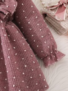 SHEIN Baby Girl Polka Dot Ruffle Trim Flounce Sleeve Bow Front Dress - Purple - View 5