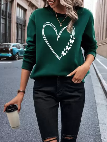 SHEIN LUNE 愛心圖案加絨內裏運動衫