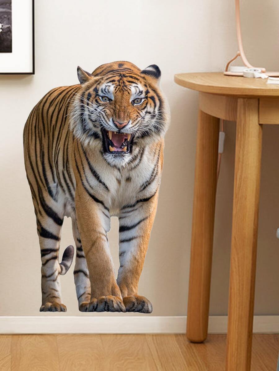 2pcs Tiger Print Plant Print Wall Sticker - Multicolor - View 1