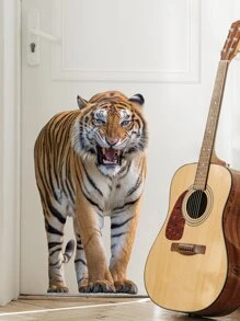 2pcs Tiger Print Plant Print Wall Sticker - Multicolor - View 3