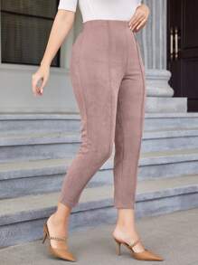 Mulvari Plus High Waist Faux Suede Trousers - Dusty Pink - View 1