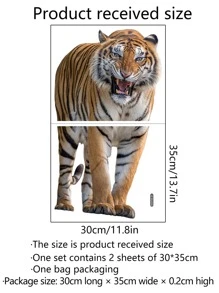 2pcs Tiger Print Plant Print Wall Sticker - Multicolor - View 6