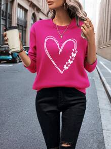 INAWLY 爱心印花保暖内衬卫衣，适合毕业季、返校季、毕业典礼、教师节等场合，女士款，秋季返校套头卫衣 - 玫紅色 - 查看 3