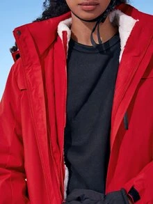 Teddy Lined Hooded Sports Jacket - Red - View 6