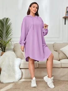 SHEIN Essnce Áo nỉ Plus Size Dây kéo màu trơn Giải trí - Màu Lilac Tím - Xem 1