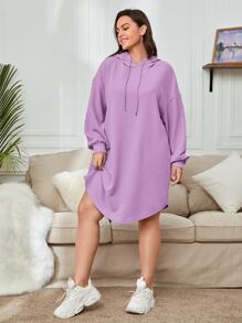 SHEIN Essnce Áo nỉ Plus Size Dây kéo màu trơn Giải trí - Màu Lilac Tím - Xem 3
