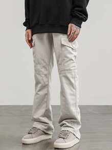 Manfinity Men Flap Pocket Cargo Trousers - Light Grey - View 3