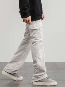 Manfinity Men Flap Pocket Cargo Trousers - Light Grey - View 5