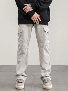 Manfinity Men Flap Pocket Cargo Trousers - Light Grey - View 8