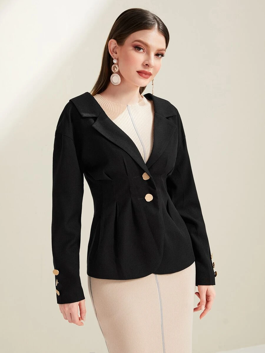 Modelyn Abrigo de cuello con solapa con botón - Negro - Ver 1