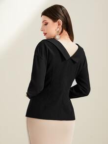 Modelyn Abrigo de cuello con solapa con botón - Negro - Ver 2