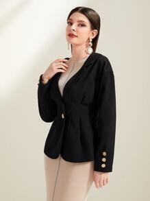 Modelyn Abrigo de cuello con solapa con botón - Negro - Ver 5