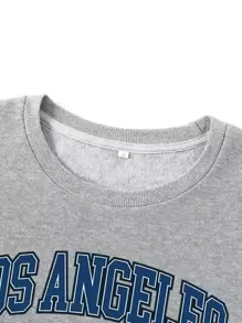 SHEIN EZwear Plus Letter Graphic Thermal Lined Sweatshirt - Light Grey - View 4