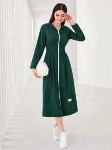 Mulvari Đầm Đắp vá Dây kéo Dải chun Lá thư Giải trí - xanh quân đội - Xem 1