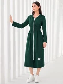 Mulvari Đầm Đắp vá Dây kéo Dải chun Lá thư Giải trí - xanh quân đội - Xem 3