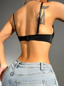 梨細節鋼圈胸罩 - 黑色 - 查看 2