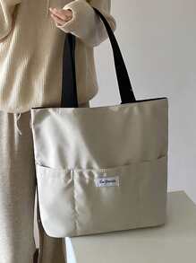 Letter Patch Decor Shopper Bag - Beige - View 5