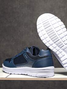 Men Letter Graphic Lace-up Front Running Shoes - Blue - View 3