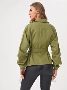 JOVANA JARA Cazadora con diseño de solapa de manga fruncido con cinturón con hebilla - Verde militar - Ver 2