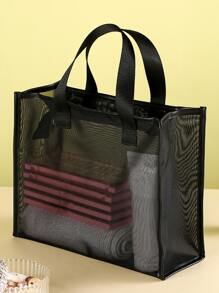 橫向網狀購物袋 - 黑色 - 查看 1