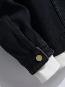 Manfinity Men 1pc Contrast Collar Thermal Lined Denim Jacket - Black - View 8