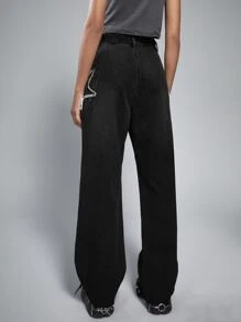ROMWE Grunge Punk Jeans de pierna amplia con estrella desgarro