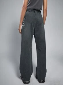 ROMWE Grunge Punk Star Ripped Flare Leg Jeans - Grey - View 2