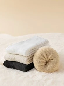 4雙素色毛絨襯裡中筒襪 - 彩色 - 查看 1