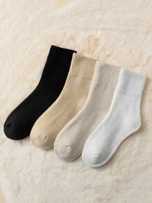 4雙素色毛絨襯裡中筒襪 - 彩色 - 查看 2