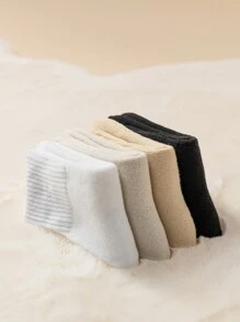 4雙素色毛絨襯裡中筒襪 - 彩色 - 查看 3