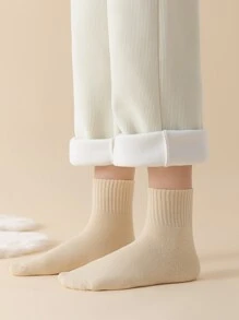 4雙素色毛絨襯裡中筒襪 - 彩色 - 查看 4