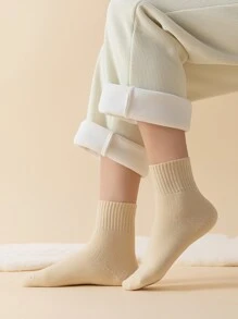 4雙素色毛絨襯裡中筒襪 - 彩色 - 查看 5