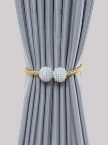 2pcs Faux Pearl Decor Curtain Tiebacks Gifts Birthday Graduation - Gold - View 8