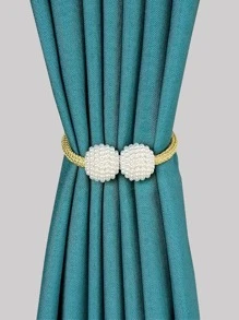 2pcs Faux Pearl Decor Curtain Tiebacks Gifts Birthday Graduation - Gold - View 9