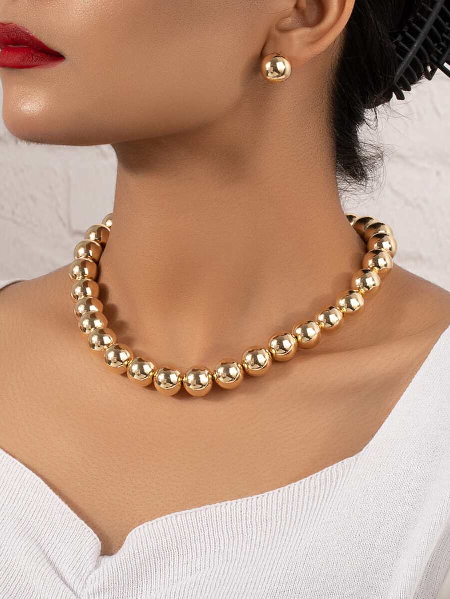 Minimalist Beaded Necklace & Stud Earrings