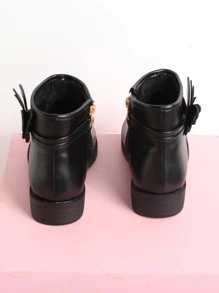 Toddler Girls' Black Boots, Children's Winter Boots, Girls' Flat Shoes With Side Zipper - Black - View 2