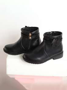 Toddler Girls' Black Boots, Children's Winter Boots, Girls' Flat Shoes With Side Zipper - Black - View 3