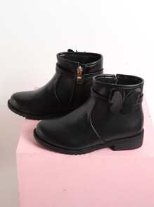 Toddler Girls' Black Boots, Children's Winter Boots, Girls' Flat Shoes With Side Zipper - Black - View 4