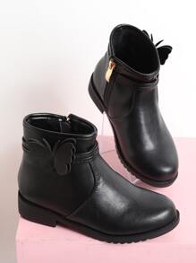 Toddler Girls' Black Boots, Children's Winter Boots, Girls' Flat Shoes With Side Zipper - Black - View 7