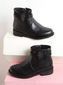 Toddler Girls' Black Boots, Children's Winter Boots, Girls' Flat Shoes With Side Zipper - Black - View 5