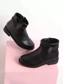 Toddler Girls' Black Boots, Children's Winter Boots, Girls' Flat Shoes With Side Zipper - Black - View 1