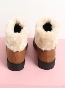 Girls Contrast Fluffy Zip Side Combat Boots - Brown - View 2