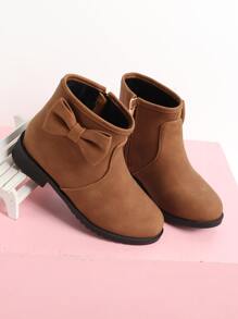 Girls Bow Decor Zip Side Combat Boots - Brown - View 1