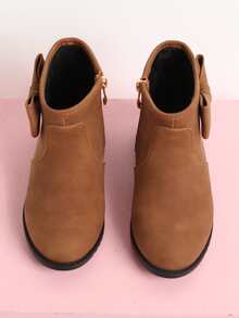 Girls Bow Decor Zip Side Combat Boots - Brown - View 2