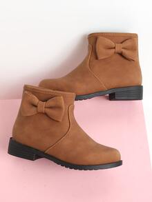 Girls Bow Decor Zip Side Combat Boots - Brown - View 3