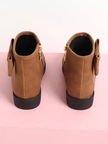 Girls Bow Decor Zip Side Combat Boots - Brown - View 4
