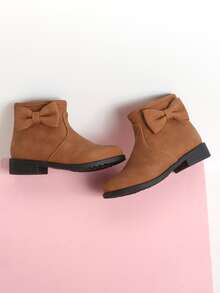 Girls Bow Decor Zip Side Combat Boots - Brown - View 5