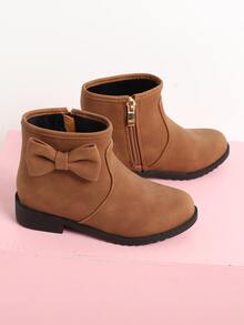 Girls Bow Decor Zip Side Combat Boots - Brown - View 7