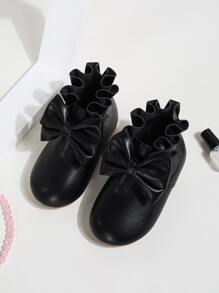 Chicas Botas con diseño de lazo ribete con fruncido - Negro - Ver 2