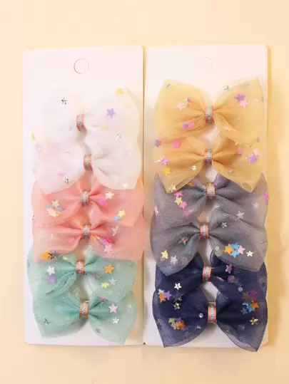 12入組小女童星星和蝴蝶結裝飾鴨嘴夾